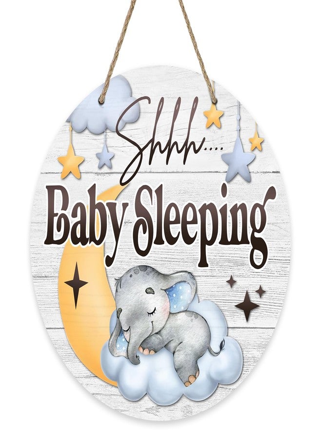 Deroro Shhh Baby Sleeping Front Door Sign, Elephant Moon Cloud Stars Wood Door Hanger Nursery Kids Bedroom Decor, Infant Toddler Baby Boy Girl Room Rustic Wooden Wreath Indoor Wall Hanging Decoration - Image 1